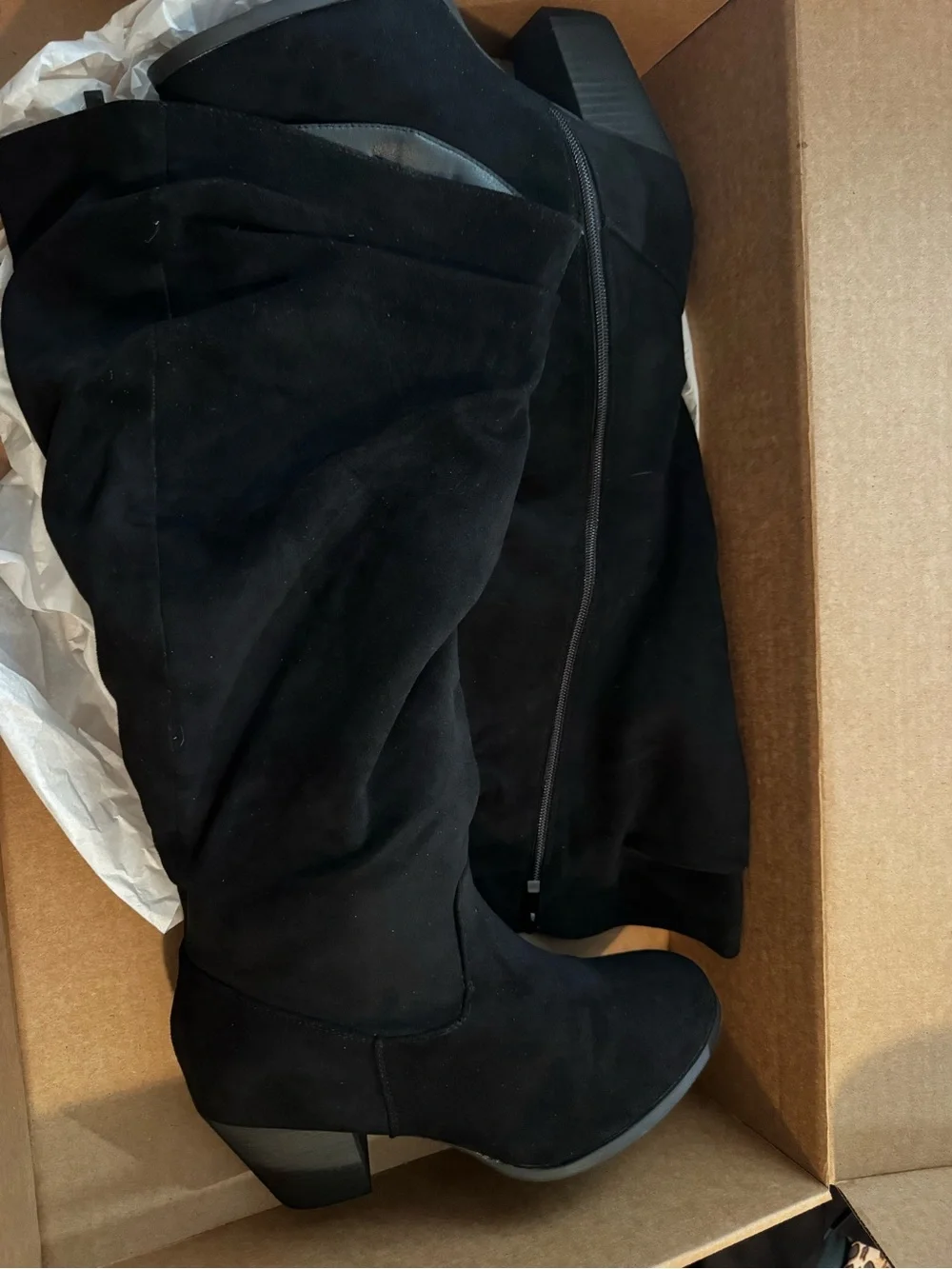 NIB Ladies Black Suede Knee-High Boots Extra Wide Width